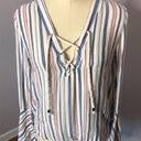 Vintage Havana Stripe Nautical Top with Rope Tie Front- Bell Sleeve- M Photo 3