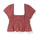 American Eagle Large  cropped embroidered babydoll top Photo 0