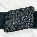 Buckle Black Floral Beaded  Stretch Cinch Belt Size Medium M Large L Womens Photo 4