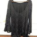 Elan  Women’s Black Lace Scoop Neck Bell Sleeve Top Size L Photo 0