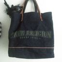 True Religion  Denim Jean Tote Bag Leather Strapped Photo 7