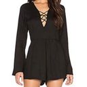 Mezzanine Women Long Sleeve Strappy V-Neck Shimmer Black Romper Size Medium Photo 0