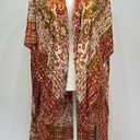 Avenue Zoe Rust Orange & Beige Boho Open Front Draped Kimono Wrap One Size Photo 0