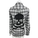 SoulCycle  Black White Plaid Flannel Button Up Skull Graphic Grunge Gothic Top S Photo 1