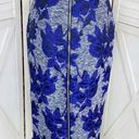 New York & Co. Gabrielle Union Pencil Skirt Floral Jacquard Blue 4 Full Zip Back Photo 6