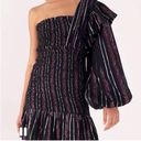 Farm Rio Lurex Stripes Mini Dress One Shoulder Statement Sleeve M Photo 0