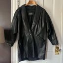 Vintage Leather Trench Jacket Puff Sleeve Button Front Black Oversized Large Photo 9