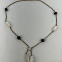 Onyx Vintage Semi Precious White Agate  Beaded Brass Chain Lariat Necklace Photo 2