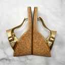 Ralph Lauren Ayva Metallic Genuine Leather Platform Cork Wedge Sandal Heels Gold Photo 5