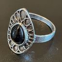 Onyx Vintage black  stone silver plated ring size 6.5 Photo 2