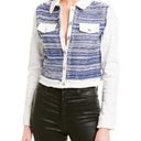 Ramy Brook  Barry Button-Front Denim & Tweed Frayed Edge Denim Jacket Size Large Photo 0