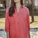 J.Jill  Love Linen Red Long Sleeve Roll Tab Button Blouse Size Large Petite Photo 11