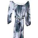 Sans Souci NWT Tropical Palm Print Off Shoulder Tie Maxi Dress 3/4 Sleeve L White F0100 Photo 8