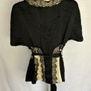 BCBGMAXAZRIA  Tops Bcbg Black & Cream Lace V Neck Silk Tie Blouse Photo 6