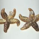 Vintage Gold Tone Starfish Boho Retro Pierced Earrings Photo 4