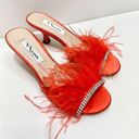 Nina  Sandals Womens Size 6 Red Feather Embellished Slip On Open Toe Shoes Photo 0