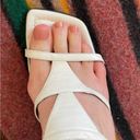 Anne Klein 90 squared toe Strappy slide on heels white leather square heel Photo 6