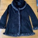 Jones New York  Black Faux Suede Coat Faux Fur Trim & Lining, Size S Photo 0