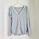 Lululemon  Henley Hyper Stripe Long Sleeve Gray White Top Women Sz 8 Photo 1