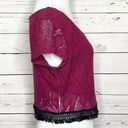 LC Lauren Conrad  Maroon Crochet Lace Crop Top w/ Black Fringe Trim Size Medium Photo 5