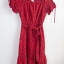 Shoshanna  anthropologie eyelet red belted ruffle midi dress size 2 wedding guest Photo 2