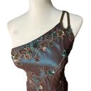 Scala Women's  Brown & Teal Blue Beaded Floral One-Shoulder Asymmetric Dress Sz L Photo 4