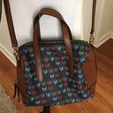 Fossil  Sydney Satchel Brown and Navy With Hearts Med Size Crossbody Satchel Bag Photo 1