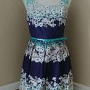 Tiana B NEW  ModCloth Navy Blue Mint Floral Belted Sleeveless Retro Dress 4-6 Photo 0