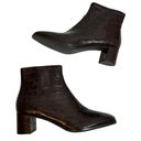 via spiga  Vinson Embossed Croc Espresso Block Heel Ankle Bootie Dark Brown Photo 3