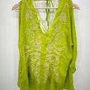 Ark & Co. Lime Green Embroidery Detail Blouse Flutter Sleeve Tie Neck Size Medium Photo 0