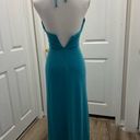 Cache  Halter Top Prom Formal Dress Short Front Long Back XS Teal w/ Rhinestones Photo 3