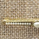 The Bar Vintage Faux Pearl Brooch Pin Gold Tone Victorian Revival Art Deco Photo 7