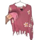 Daisy Just Polly Pink  Flower Cropped Raw Hem Distressed Sweater Size Medium Photo 3