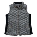 Poof! Poof Quilted Vest Deep Gray Faux Leather Quilted Knit Side Panel Pockets Small Photo 10