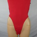 Missguided  Scoop Plunge Neck High Leg Red Bodysuit Snap Bottom Sexy Racy NWT 6 Photo 4