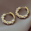 18K Gold Plated White Pearl Hoop Earrings for Women Photo 0