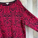 J.Jill  3X Red & Blaack Damask Print Rhinestone Long Sleeve Crewneck Sweater Photo 3