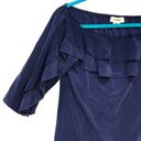 L'Agence  Sz XS Monroe Off Shoulder Silk Blouse Blue Ruffle Pullover 4677CD1 Top Photo 8