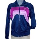 Roxy 90s Vintage  Retro Stripe Color Block Satin Full Zip Jacket Small Navy Purple Photo 0