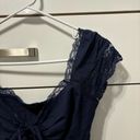 fab'rik  Navy Blue Lace Button Front Blouse Photo 3