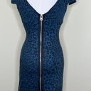 BB Dakota Denim Sheath Dress 4 Navy Blue Black Leopard Print V-Neck Cap Sleeve Photo 2