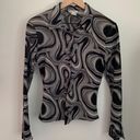 90s Y2K Swirl Marble Button Up Sleeve Shirt Grey Black Groovy 70s Small/Medium Photo 0