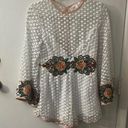 Luxxel White Embroidered Floral Romper with Bell Sleeves Size M Photo 0