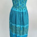 Funky People Turquoise Boho Mixed Floral Smocked Strapless Midi Sundress Large Photo 3