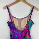 Vtg Y2K Abstract Swim One Piece Sz 16 High Cut Neon Floral Print Ruched Pink Photo 7