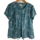 Christopher & Banks  Teal Embroidered Button‎ Front Drawstring Waist Top Sz LG Photo 8