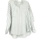 Lou & grey  Oversized Beachy Button Up Shirt White Blue Embroidered Stripe Sz M Photo 0