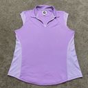 FootJoy Women’s  Cap Sleeve Quarter Zip Golf Polo Shirt Purple Stripes Size L Photo 0