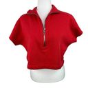 Good American  Red 3/4 Zip Short Sleeve Cropped Sweatshirt Size 0/XS Oversized Photo 1