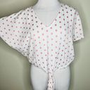 Sim & Sam  Tie Front Top LARGE White & Pink Batwing Dolman V-Neck Polka Dot Photo 0